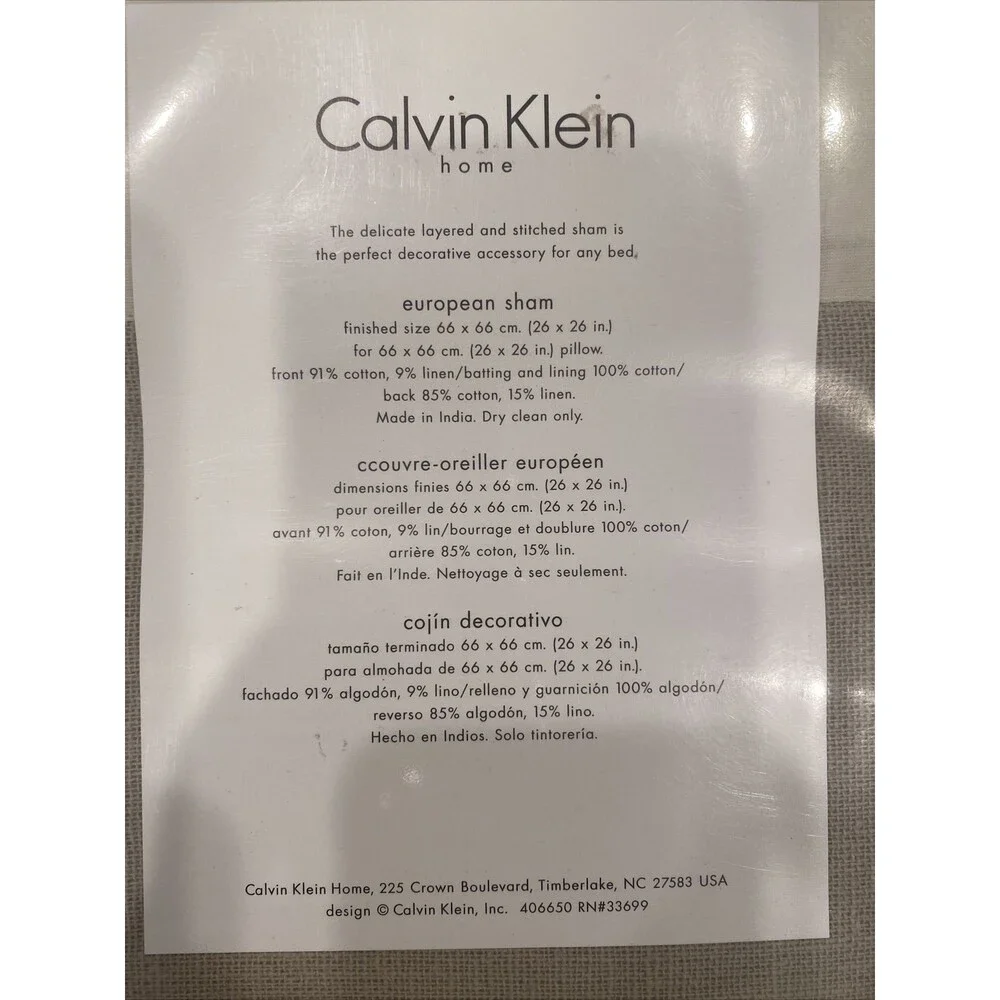 New Calvin Klein Home European Sham Percale flax